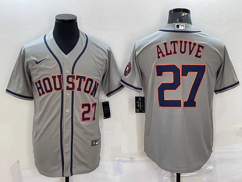 Men%27s Houston Astros #27 Jose Altuve Number Grey With Patch Stitched MLB Cool Base Nike Jersey